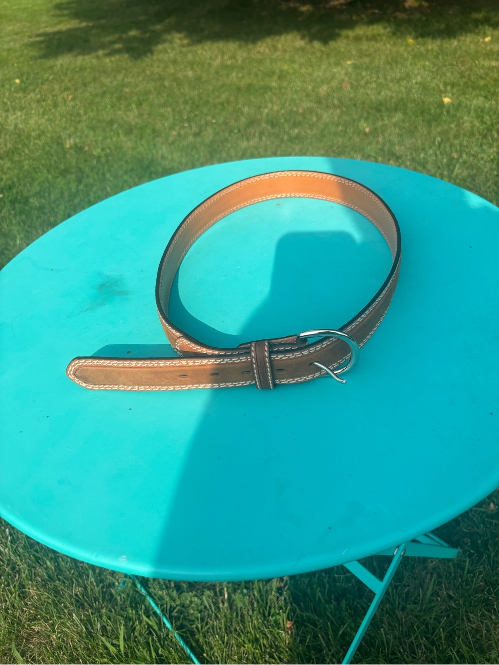 Tony Lama Men's Classic Brown Leather Belt with Contrast Stitching